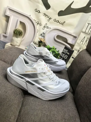 Adidas White Silver Low-Profile Racing Silhouette Perforated Engineered Mesh Upper Running Shoes 9