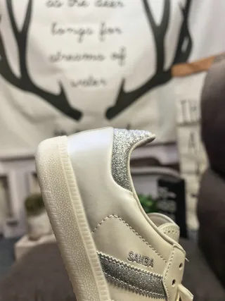 Adidas White Silver Low-Top Leather-Like Upper Lifestyle Sneakers 3
