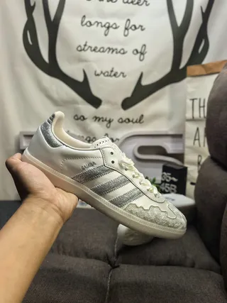 Adidas White Silver Low-Top Leather-Like Upper Lifestyle Sneakers 5