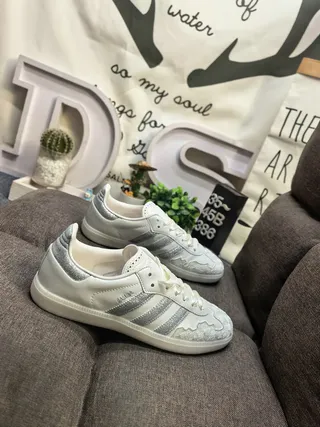 Adidas White Silver Low-Top Leather-Like Upper Lifestyle Sneakers 9
