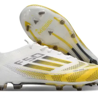 Adidas White Yellow Low-Cut Molded-Stud Boot Asymmetrical Lacing Firm-Ground Soccer Shoes