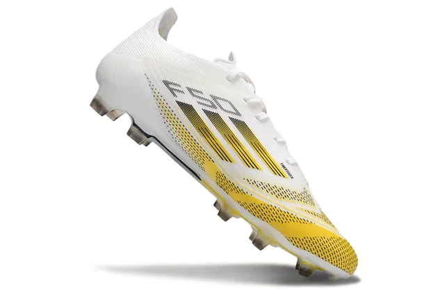 Adidas White Yellow Low-Cut Molded-Stud Boot Asymmetrical Lacing Firm-Ground Soccer Shoes 2