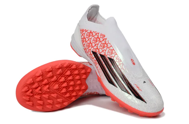 Adidas X Blancs Orange Sans Lacets Ajustement de Chaussette Empeigne Imprimé Rose Overlay Gazon Football 4