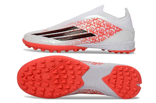 Adidas X Blancs Orange Sans Lacets Ajustement de Chaussette Empeigne Imprimé Rose Overlay Gazon Football 7