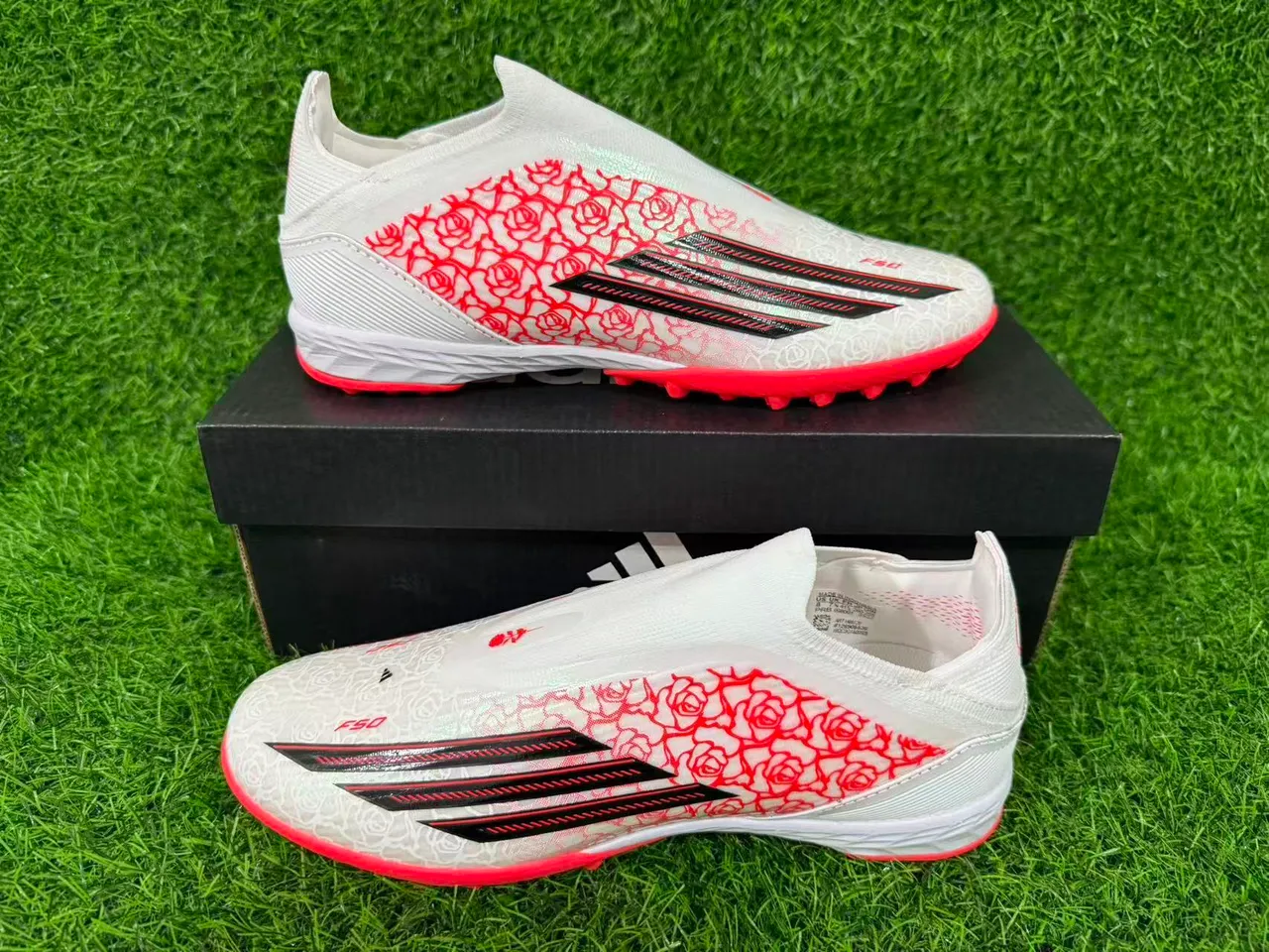 Adidas X Blancs Orange Sans Lacets Ajustement de Chaussette Empeigne Imprimé Rose Overlay Gazon Football 9