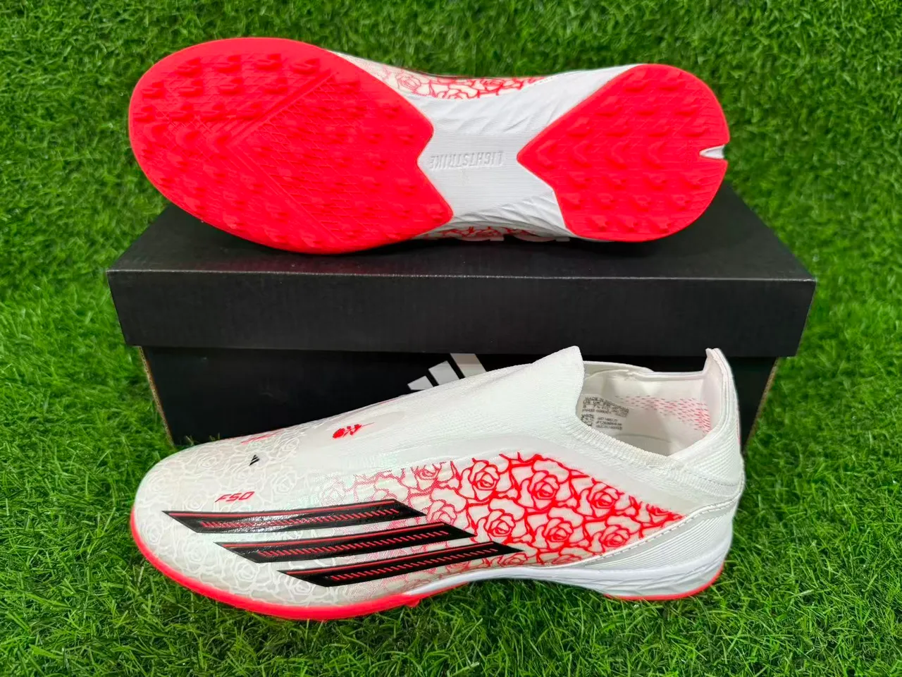 Adidas X Blancs Orange Sans Lacets Ajustement de Chaussette Empeigne Imprimé Rose Overlay Gazon Football 10