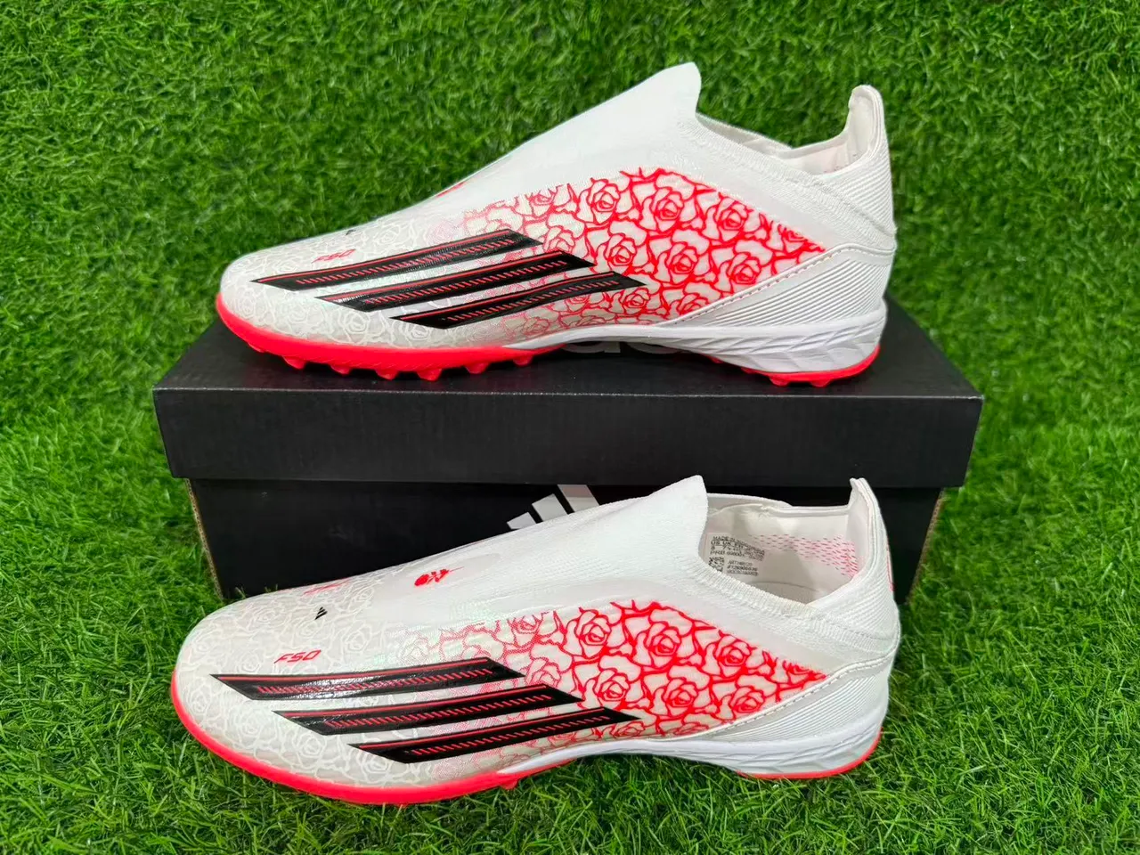 Adidas X Blancs Orange Sans Lacets Ajustement de Chaussette Empeigne Imprimé Rose Overlay Gazon Football 14