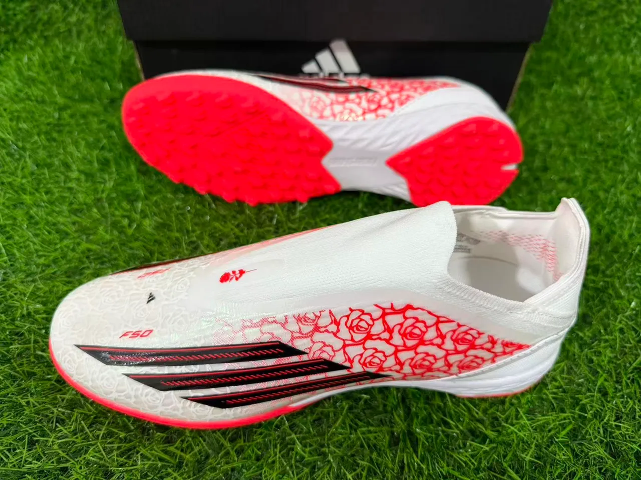Adidas X Blancs Orange Sans Lacets Ajustement de Chaussette Empeigne Imprimé Rose Overlay Gazon Football 15