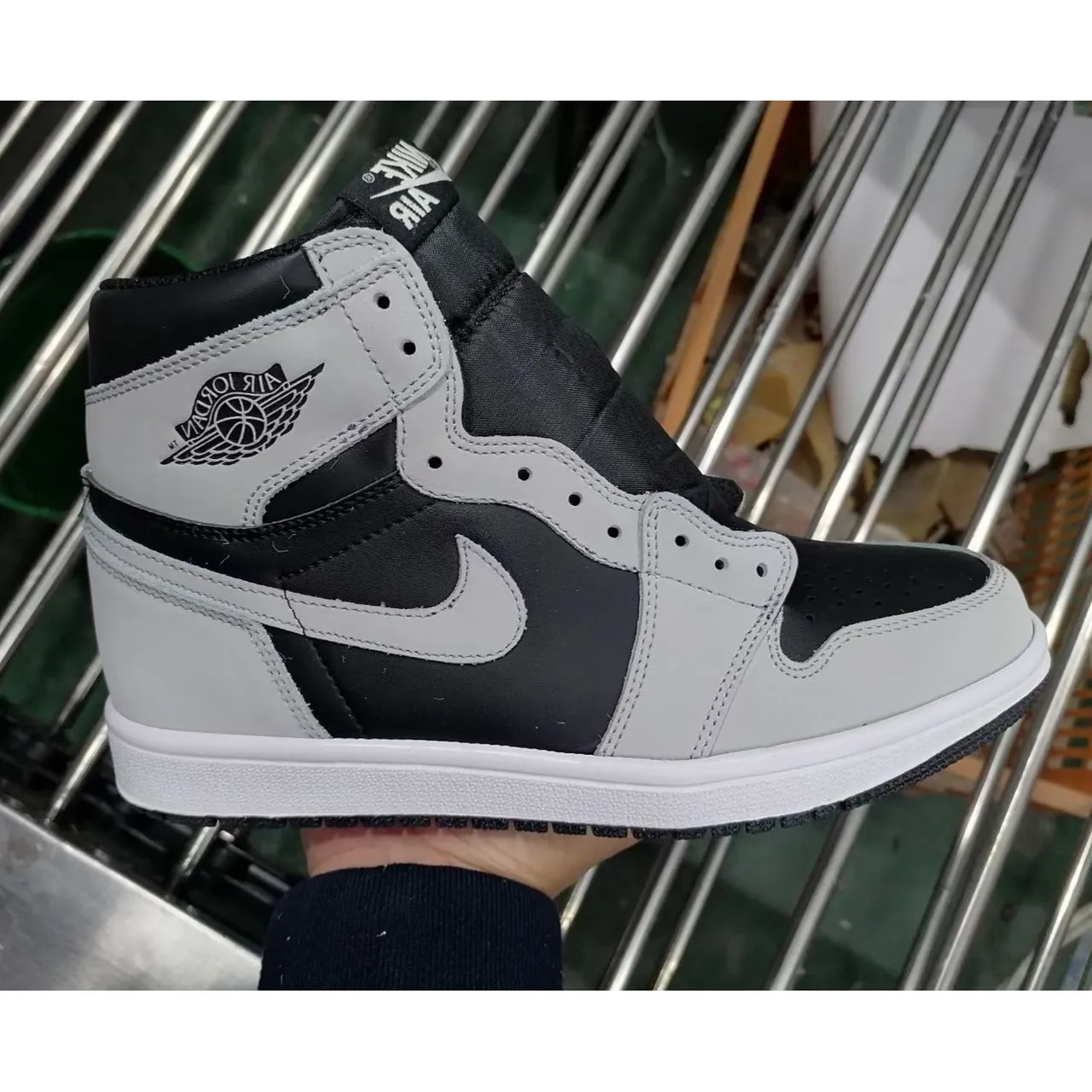 Air Jordan 1 Black Gray High-Top Leather And Satin Upper Basketball Shoes 2