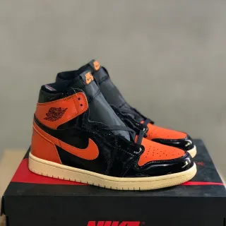 Air Jordan 1 Negro Naranja Zapatillas de Baloncesto Altas de Cuero Patentado