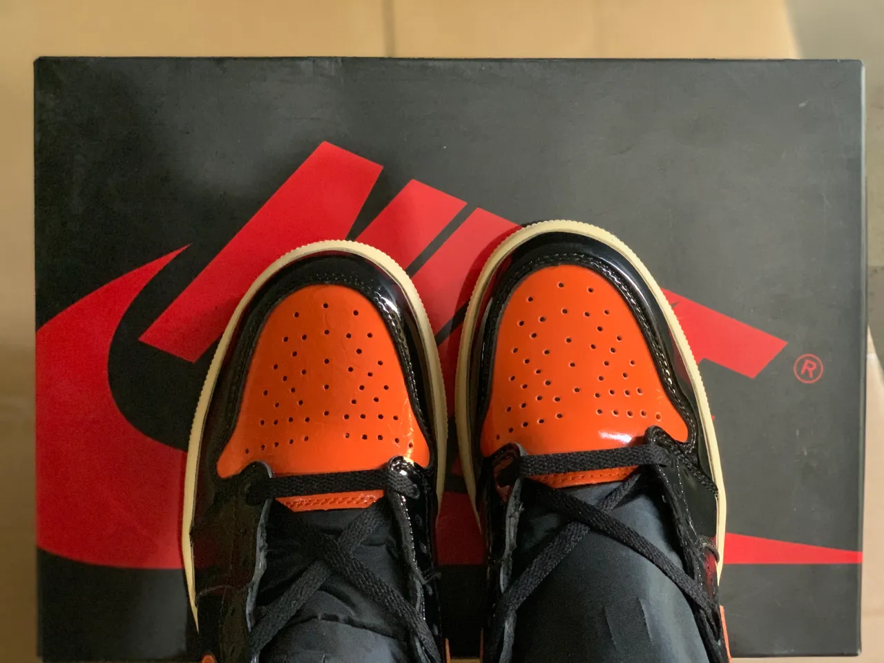 Air Jordan 1 Black Orange High-Top Patent Leather Basketball Shoes 4