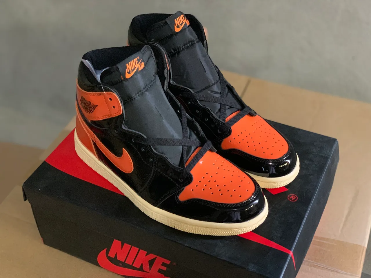 Air Jordan 1 Black Orange High-Top Patent Leather Basketball Shoes 5