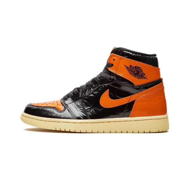 Air Jordan 1 Black Orange High-Top Patent Leather Basketball Shoes 6