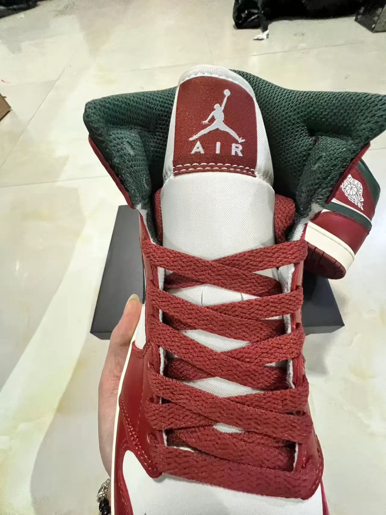 Air Jordan 1 High Burgundy Green White Basketball Shoes 4