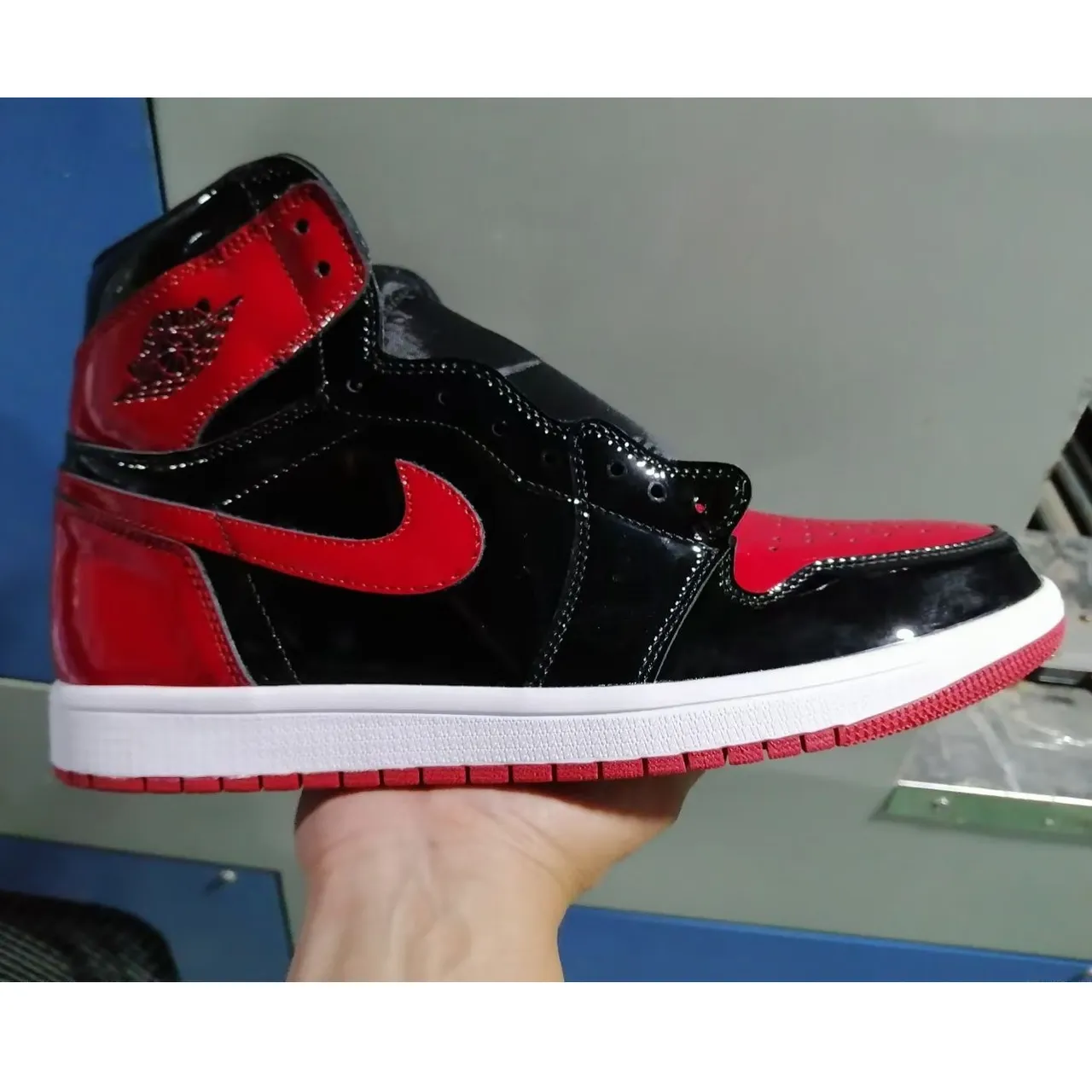 Air Jordan 1 High Glossy Black and Red Basketball Shoes 3