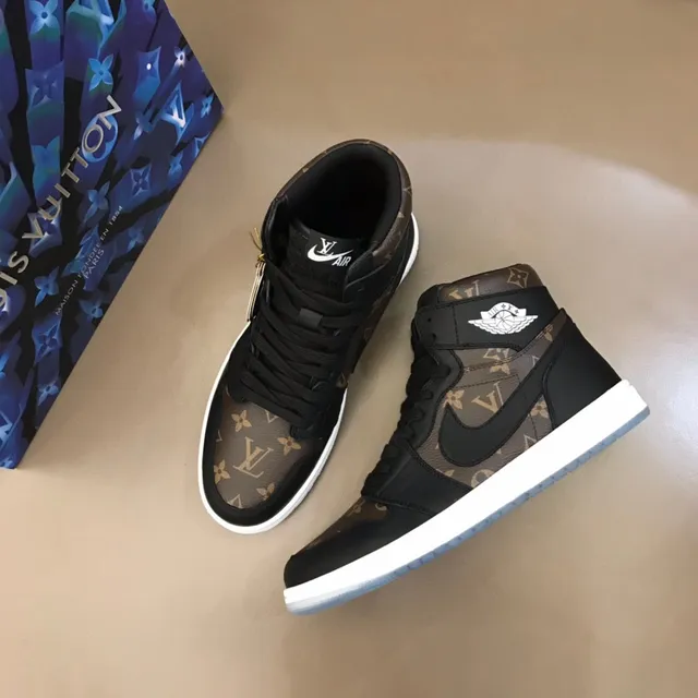 Air Jordan 1 High Monogram Print Black Brown Basketball Shoes 2