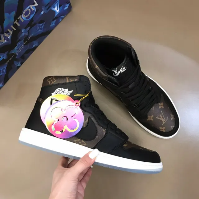 Air Jordan 1 High Monogram Print Black Brown Basketball Shoes 7