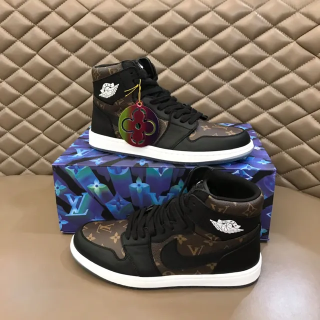 Air Jordan 1 High Monogram Print Black Brown Basketball Shoes 8
