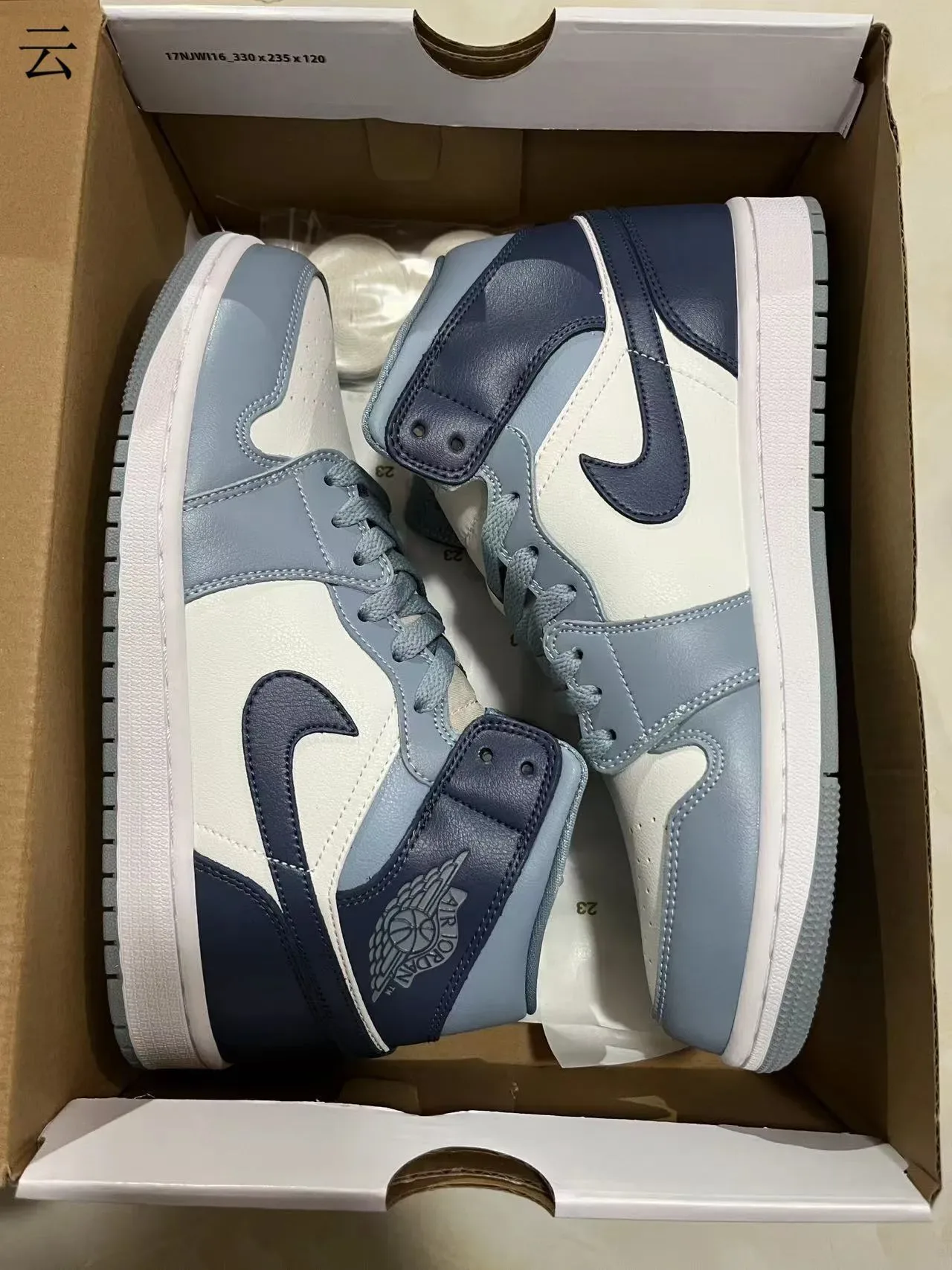 Air Jordan 1 High Top Blanc Navy Gris Chaussures de Basketball 10