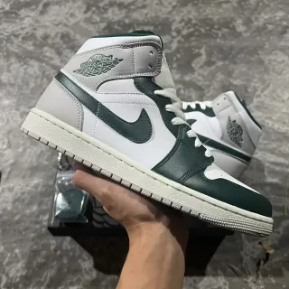 Air Jordan 1 High White Dark Green Leather Basketball Shoes