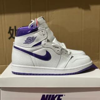 Air Jordan 1 High White Purple Patent Leather Basketball Shoes
