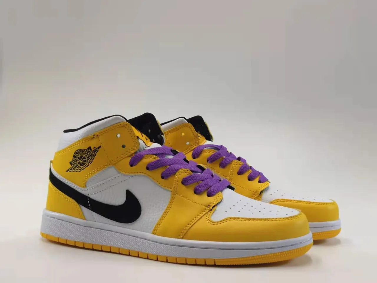 Air Jordan 1 High Yellow White Black Purple Basketball Shoes 6