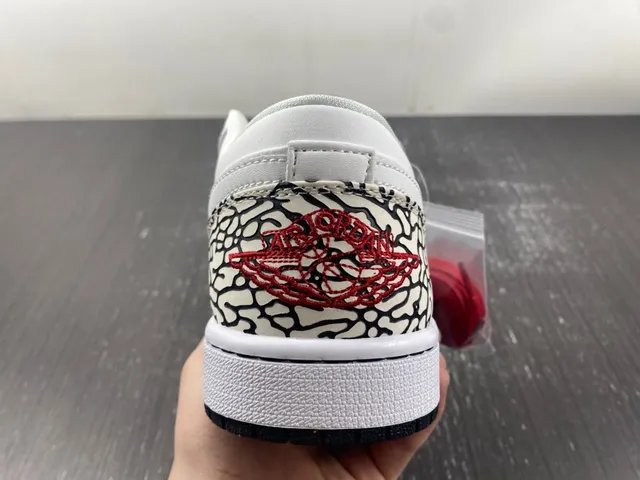 Air Jordan 1 Low Elephant White Black Red Lifestyle Sneakers 4
