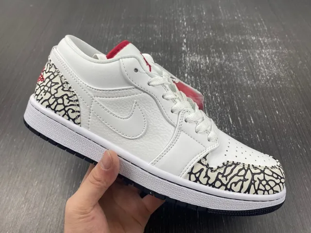 Air Jordan 1 Low Elephant White Black Red Lifestyle Sneakers 8