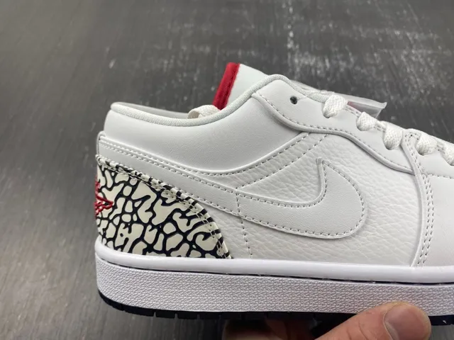Air Jordan 1 Low Elephant White Black Red Lifestyle Sneakers 9