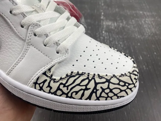 Air Jordan 1 Low Elephant White Black Red Lifestyle Sneakers 10