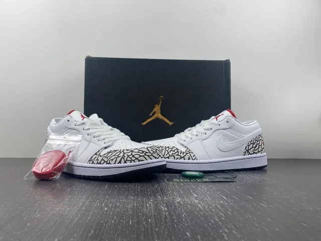 Air Jordan 1 Low Elephant White Black Red Lifestyle Sneakers 13
