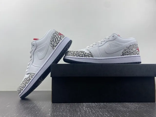 Air Jordan 1 Low Elephant White Black Red Lifestyle Sneakers 14