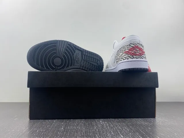 Air Jordan 1 Low Elephant White Black Red Lifestyle Sneakers 15