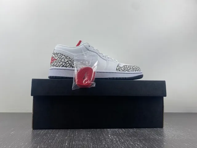 Air Jordan 1 Low Elephant White Black Red Lifestyle Sneakers 16
