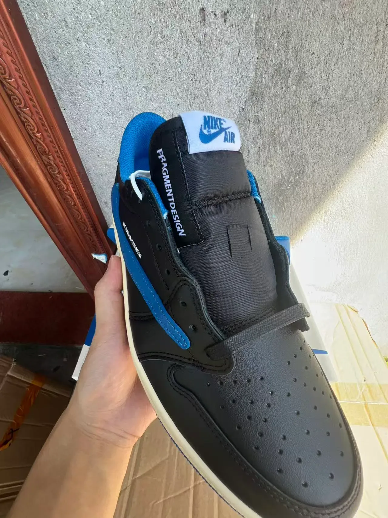 Air Jordan 1 Low Fragment Design Cactus Jack Black Blue Lifestyle Sneakers 2