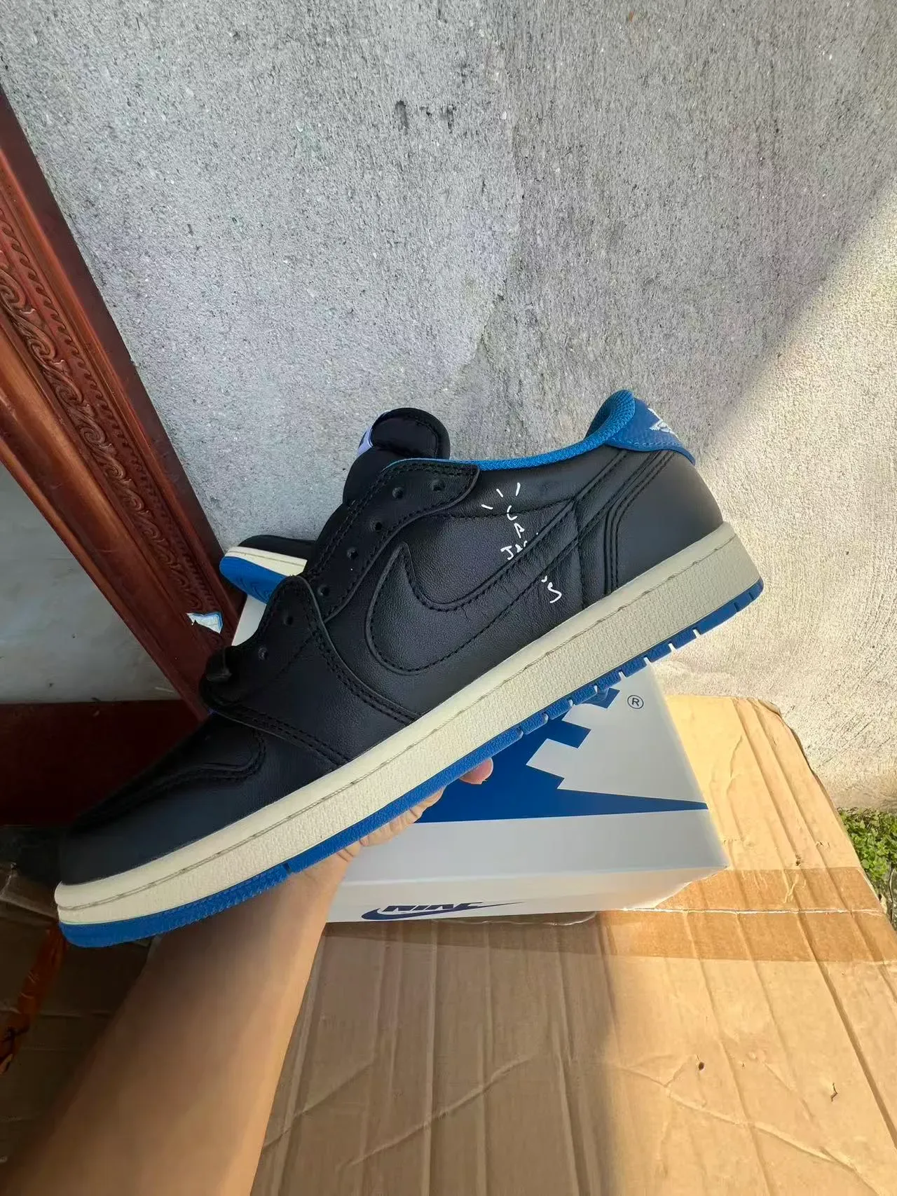 Air Jordan 1 Low Fragment Design Cactus Jack Black Blue Lifestyle Sneakers 5
