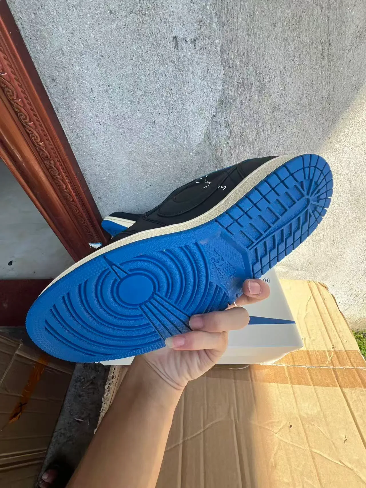 Air Jordan 1 Low Fragment Design Cactus Jack Black Blue Lifestyle Sneakers 6