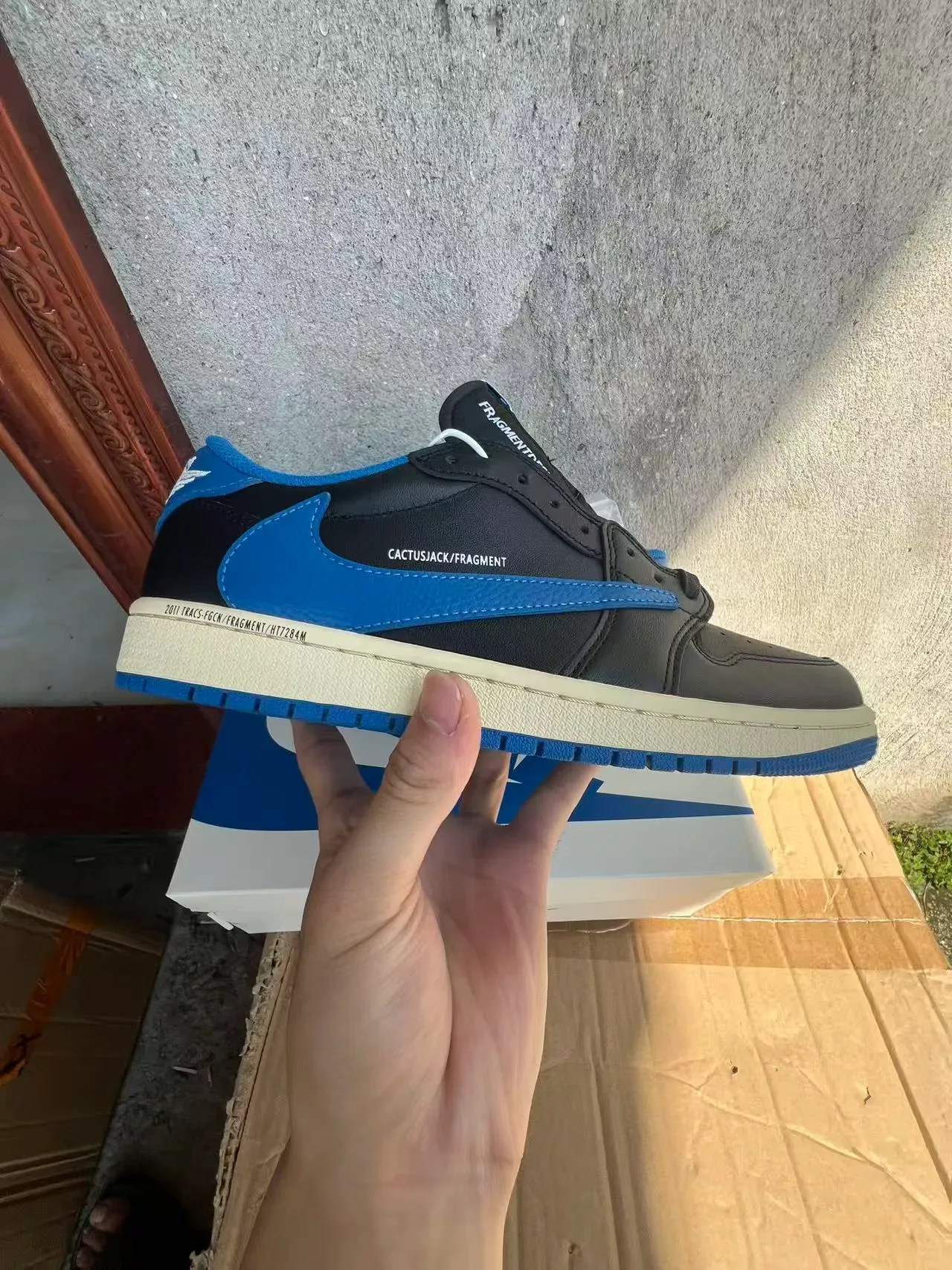 Air Jordan 1 Low Fragment Design Cactus Jack Black Blue Lifestyle Sneakers 7