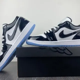 Air Jordan 1 Low Glossy Black White Light Blue Lifestyle Sneakers