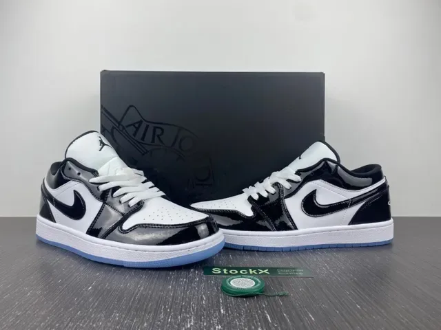 Air Jordan 1 Low Glossy Black White Light Blue Lifestyle Sneakers 2