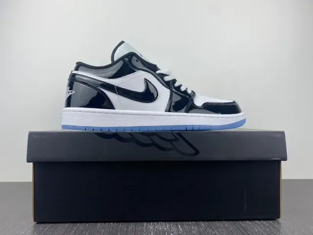 Air Jordan 1 Low Glossy Black White Light Blue Lifestyle Sneakers 3