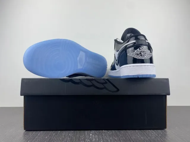 Air Jordan 1 Low Glossy Black White Light Blue Lifestyle Sneakers 4