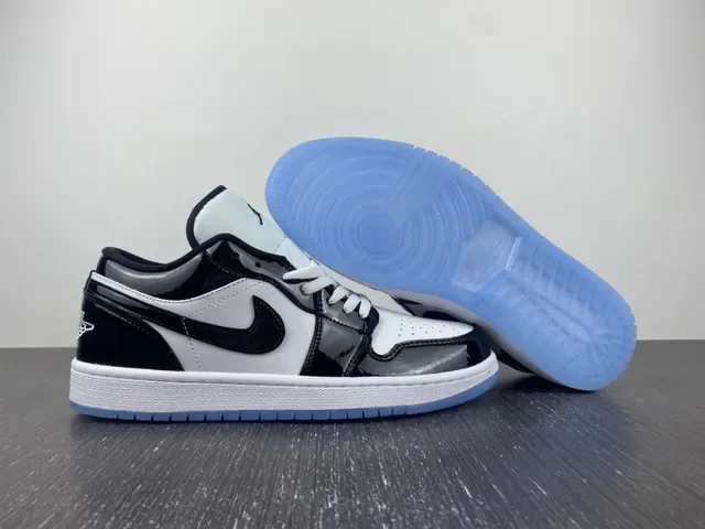 Air Jordan 1 Low Glossy Black White Light Blue Lifestyle Sneakers 6