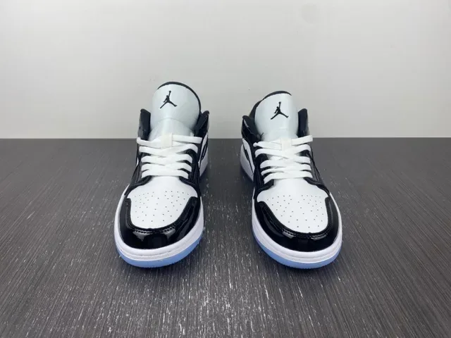 Air Jordan 1 Low Glossy Black White Light Blue Lifestyle Sneakers 8