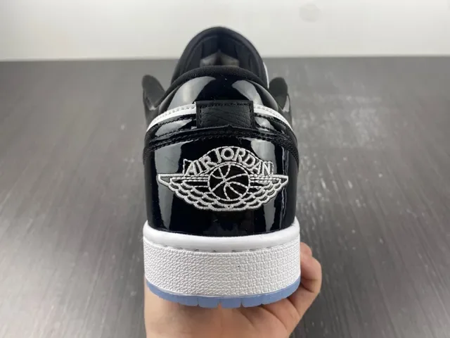 Air Jordan 1 Low Glossy Black White Light Blue Lifestyle Sneakers 9