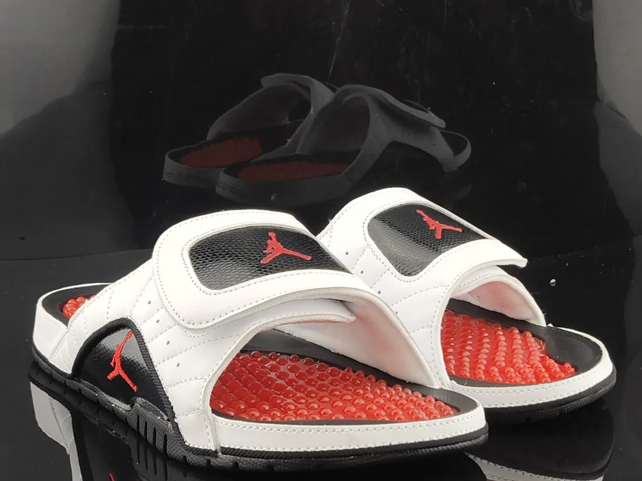 Air Jordan 1 Slide White Black Red Molded Pod Footbed Slippers 2