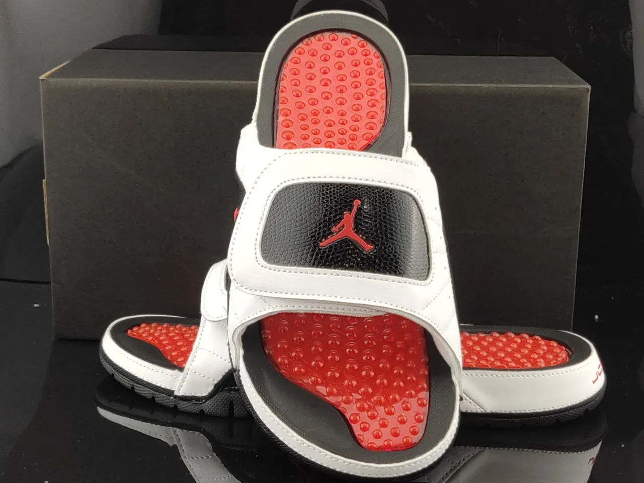 Air Jordan 1 Slide White Black Red Molded Pod Footbed Slippers 4