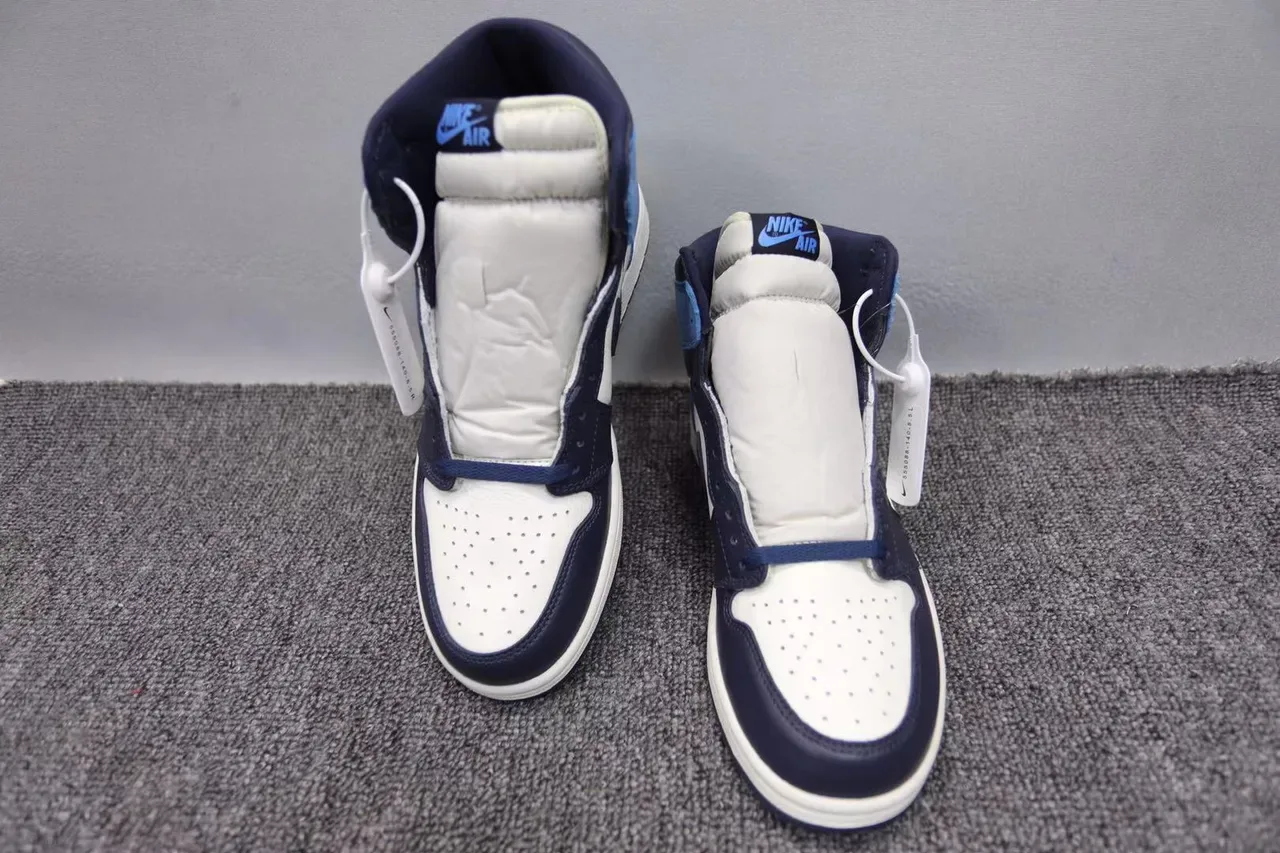 Air Jordan 1 White Navy Hautes en Cuir Chaussures de Basketball 3