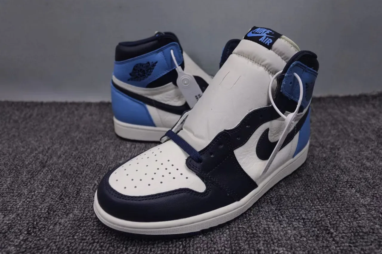 Air Jordan 1 White Navy Hautes en Cuir Chaussures de Basketball 5