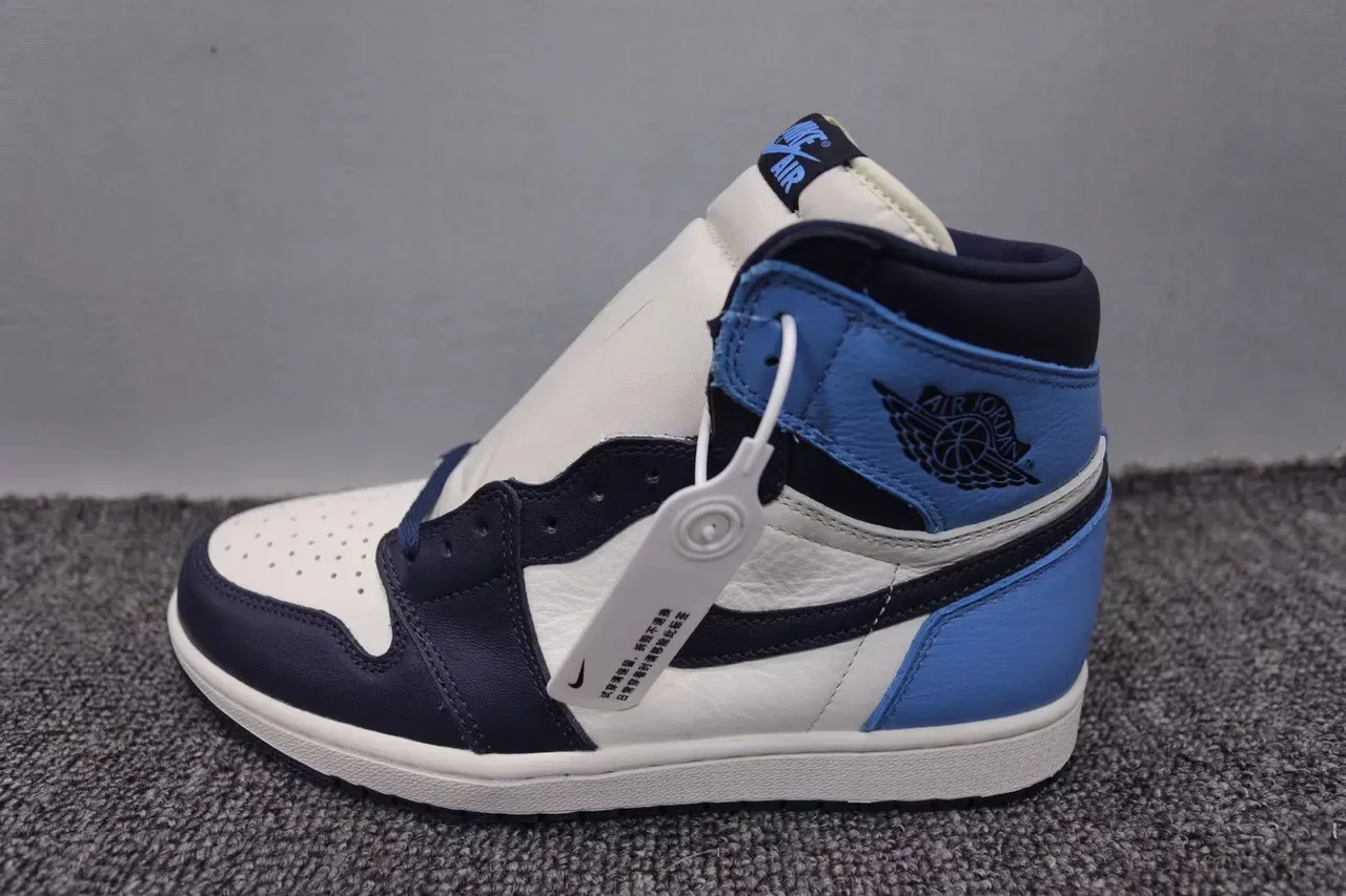 Air Jordan 1 White Navy Hautes en Cuir Chaussures de Basketball 6